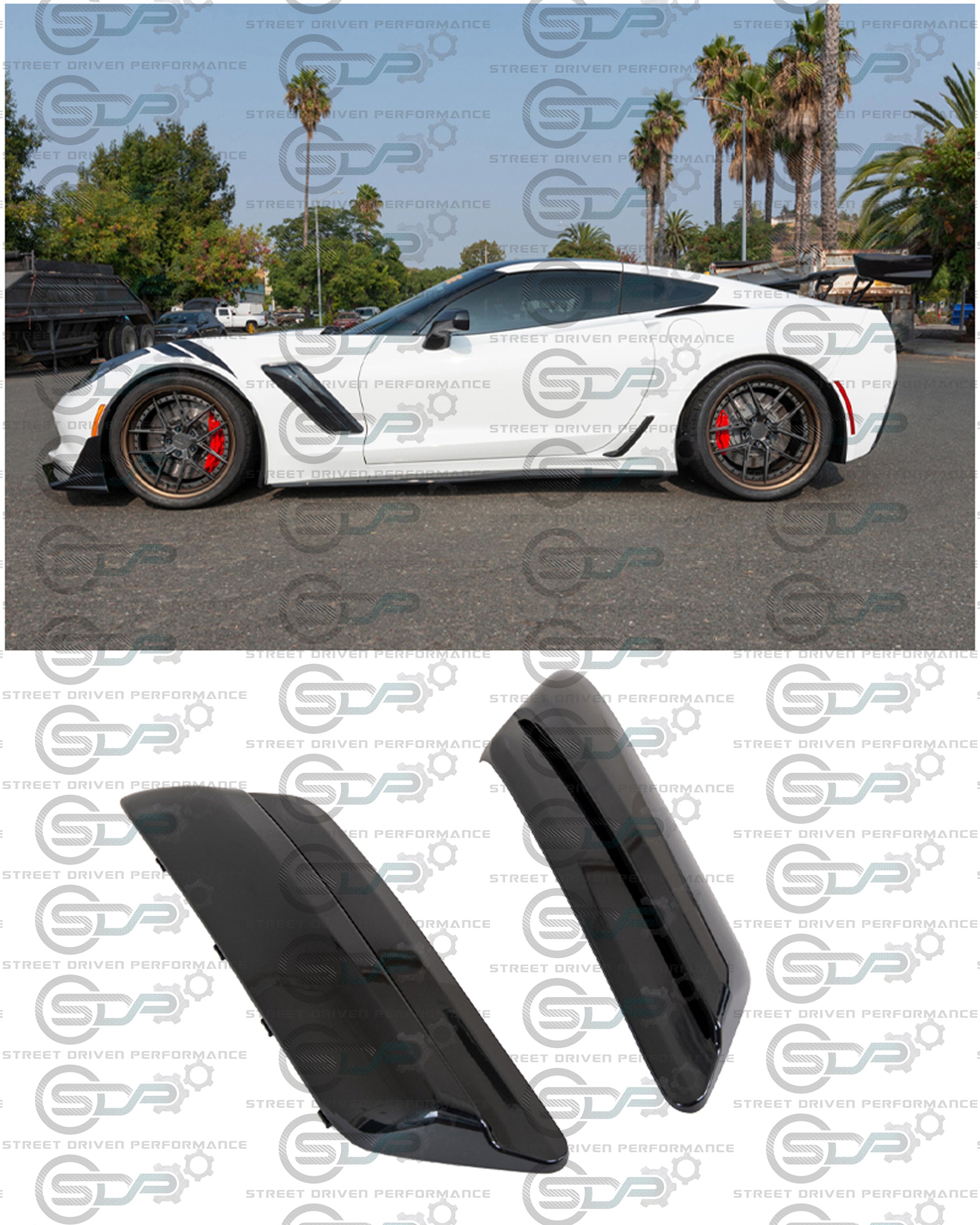 2014-2017 C7 Corvette - Carbon Flash "ZR1 Style Conversion" Side Fender Vents (Pair)
